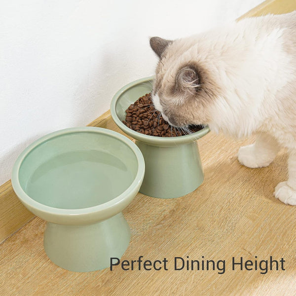 CEEFU 2-Pack Elevated Ceramic Cat Bowls Extra Wide for Food & Water | anti Vomiting, Whisker Friendly, Shallow Food Dish and Deep Water Bowl, Lead&Cadmium-Free, Raised Height for Cats, Sage Green4