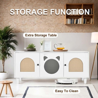 Anwick Cat Litter Box Enclosure Cabinet Furniture | Modern 2-In-1 Wooden Cat House Cabinet with Storage Hook and Scratch Board,White2