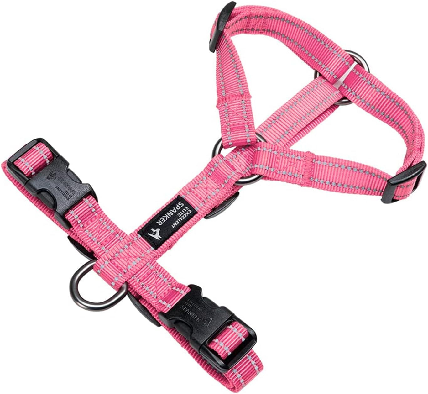 excellent-elite-spanker-no-pull-dog-harness-reflective-nylon-vest-l-shaped-adjustable-easy-pet-harness-for-small-medium-large-breeds-dogs-walking-training-black-redpink-m