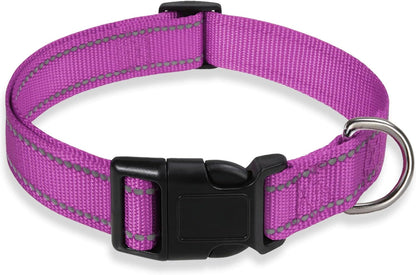 Reflective Dog Collar with Buckle Adjustable Safety Nylon Collars for Small Medium Large Dogs, Pink M | Breathable Nylon Collars for Small Medium Large Dogs, No Chafing on Walks and Outdoor Hikes, Metal D-Ring, Night Safety21