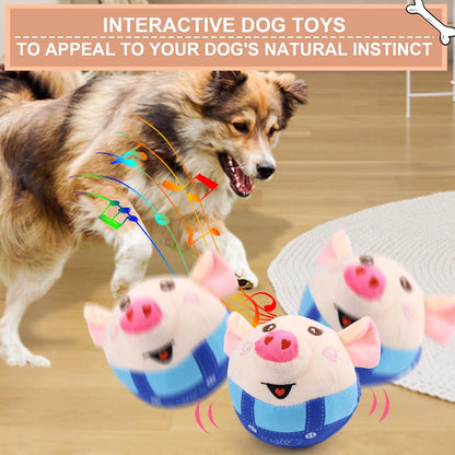 BABORUI Interactive Dog Toys Pig, Jumping Squeaky Dog Toys with Recording and Music Modes, Rechargeable Moving Dog Chew Toys for Small/Medium/Large Dogs to Keep Them Busy(Blue Pig)2