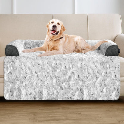 Calming Large Dog Bed for Couch, 41 X 37 Inch Removable Couch Cover for Dogs Washable, Non-Slip Fluffy Plush Dog Sofa Mat for Furniture Protector - Grey19