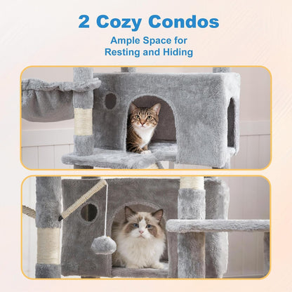 Hey-Brother Cat Tree Tower with Sturdy Supporting Posts, 2 Condos, MPJ082W- | 82.7 Inches Multi-Level Cat Tower with 5 Teaser Toys, Sisal Scratching Posts, Large Bed, Hammock for Indoor Cats, Light Gray6