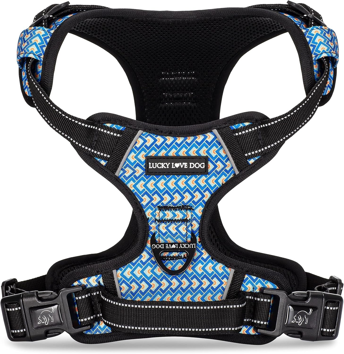 lucky-love-dog-no-pull-dog-harness-adjustable-and-easy-to-walk-cute-patterned-harness-for-medium-male-female-dogs-blackbird-medium