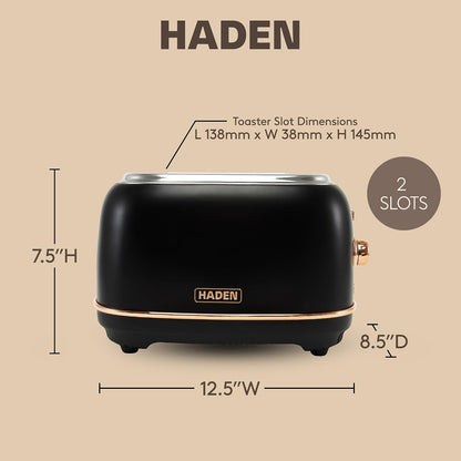 Haden Heritage 2 Slice Wide Slot Stainless Steel Toaster with Adjustable Browning Control & Non-Slip Feet, Black & Copper4