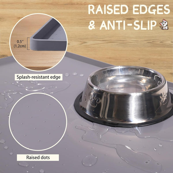 Mateeylife Silicone Cat & Dog Food Mat for Floors Waterproof, Anti-Slip Dog Bowl Mats for Food and Water, Pet Feeding Mats with Lip to Prevent Spills, Pet Placemat for Messy Drinkers to Protect Floors3
