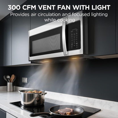 BLACK+DECKER Over-The-Range Microwave Oven with Air Fryer, 1.5 Cu.Ft, 900W | 6-In-1 Cooking Modes, Convection & Bake, Sensor Reheat, 300 CFM Vent, Air Fryer Combo, Stainless Steel6