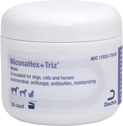 Miconahex+Triz Wipes, 2.25" round for Dogs, Cats and Horses, 50 Count Jar | Antibiofilm, Moisturizing; Packaging May Vary1