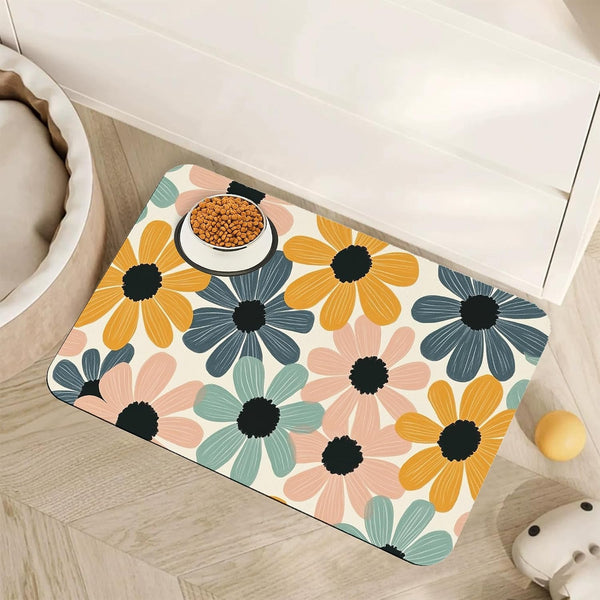 Fish Boho Dog Food Mat for Floors,Ocean Absorbent Quick-Dry Pet Feeding Mat,Cat Dog Bowl Mats for Food and Water,Non-Slip Pet Accessories Supplies 12"X20"23