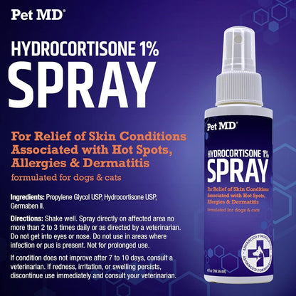Pet MD Hydrocortisone Spray for Dogs, Cats, Horses - 4 Oz | Itch Relief Spray & Hot Spot Remedy for Dogs Irritated Dry Itchy Skin, Allergies, & Other Topical Discomforts5
