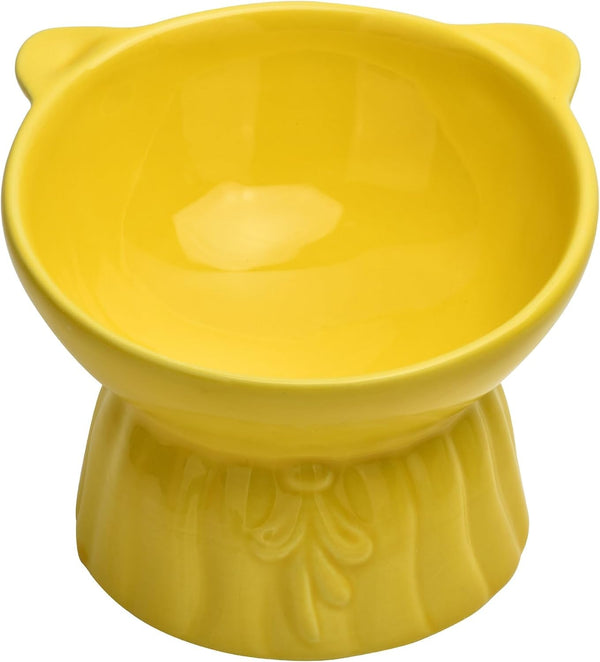 Elevated Cat Food Bowl,8 Oz Ceramic Raised and Tilted Water Bowl,Anti Vomiting and Protect Pets Spines Dishes for Fat Faced Cat, Indoor Cats,Kitten,Small Dog (White)12