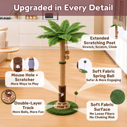 AIXINPET Cat Scratching Post - Upgraded 40'' Tall Cat Scratcher Tree Tower Scratching Posts for Indoor Cats, with Cat Toy Mouse Hole, Spring Ball and Interactive Wooden Ball - for Kittens Adults Cats4