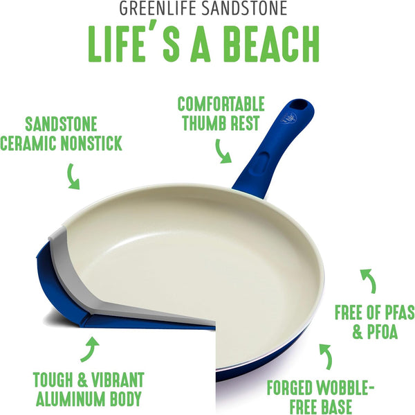 Sandstone Healthy Ceramic Nonstick, 15 Piece Kitchen Cookware Pots and Frying Sauce Pans Set, PFAS- Free, Dishwasher Safe, Blue4