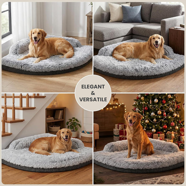 Corner Dog Bed Large, 39" Calming Fluffy Orthopedic Pet Beds, Grey | Space Saving Plush Corner Nest,Egg-Crate Foam, Washable Cover, Waterproof Liner, Non-Slip Bottom and Bolsters for Large Dogs7