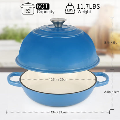 Enameled Cast Iron Bread Oven Dutch Oven Pot with Lid Blue | Bread Dutch Oven for Sourdough Bread Baking, 6 Quarts 10" Bread Pan with Dome Lid, Non-Stick Cookware for Homemade Bread2