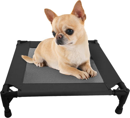 Pozico Elevated Pet Bed with Breathable Mesh for Small Cat and Dog, Raised Cooling Pet Cot for Puppy and Kitty, 18.9X18.9 Inch (Black Bed)1
