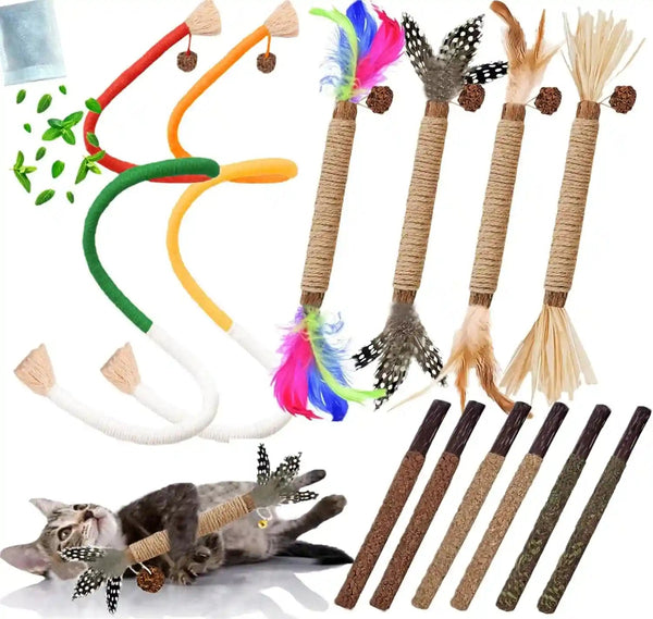 Cat Toys 12PCS Mix Catnip Chew Rope Silvervine Stick for Indoor Cat1