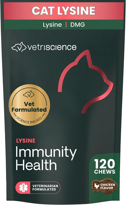 Vetriscience Lysine Immunity Health Chews, 250 Mg Lysine plus Immune Supplement for Cats and Kittens with Allergies, Sneezing, Runny Nose and Watery Eyes, Chicken, 120 Count1