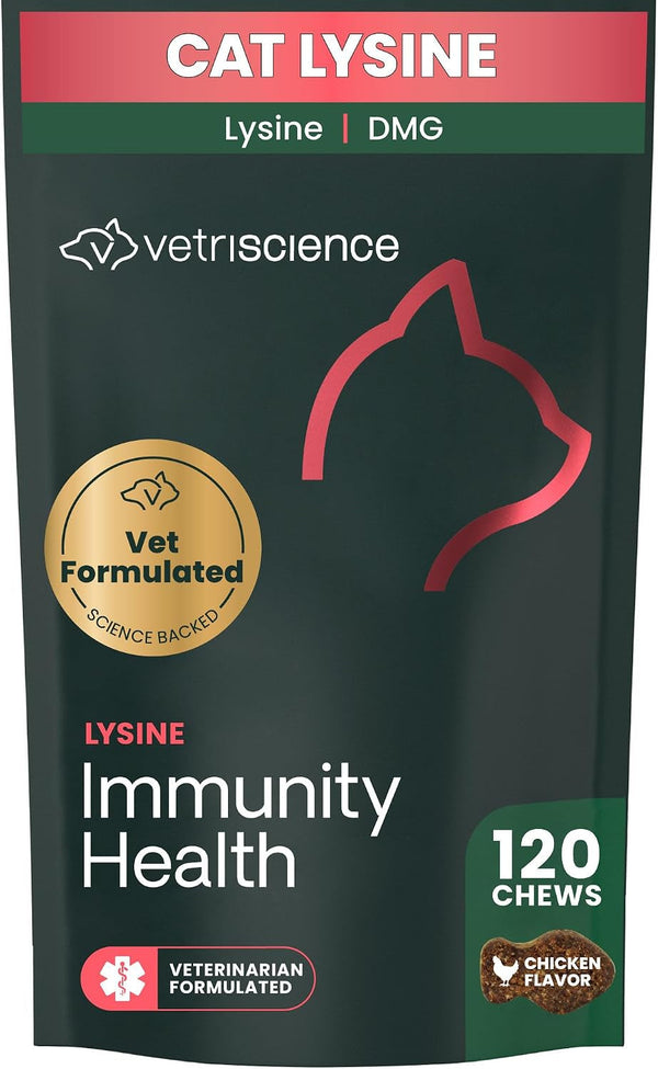 Vetriscience Lysine Immunity Health Chews, 250 Mg Lysine plus Immune Supplement for Cats and Kittens with Allergies, Sneezing, Runny Nose and Watery Eyes, Chicken, 120 Count1