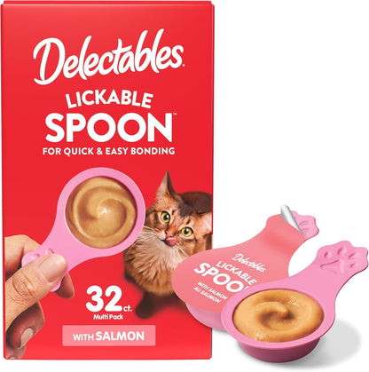 Delectables Lickable Spoon Handheld Wet Cat Treats Made with Real Chicken & Salmon, Quick & Easy Creamy Puree, Mess Free, Grain-Free, No Added Fillers, No By-Products, Variety Pack, 32Ct12