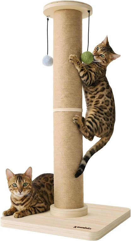 ZOMISIA 35'' Tall Cat Scratching Post for Indoor Cats Adults | 4.7'' Large Scratch Post, Thicken Wooden Base, Sisal Scratcher Top & Dangling Balls, Super Sturdy1