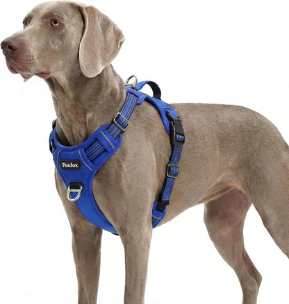 Funfox Dog Harness Medium Sized Dog, Vertical Handle Easy Control, No Pull Pet Vest Adjustable with 2 Leash Clips, Soft Material, Reflective Safe Night Walking for Small Medium Large Breed, Black, M15