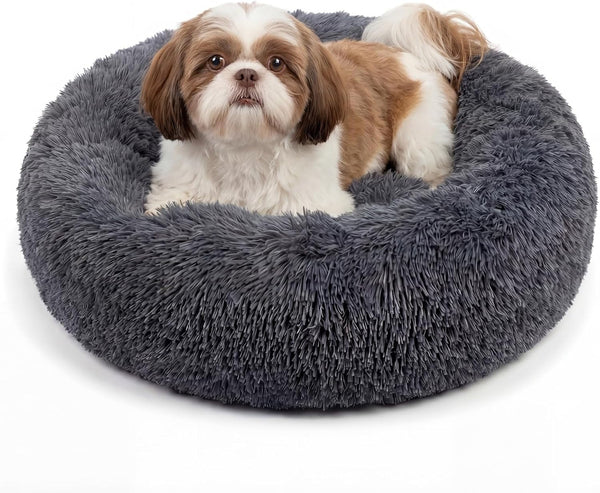 Small Calming Dogs Bed for Small Dogs Anti-Anxiety Machine Washable Fluffy Luxury Anti-Slip Waterproof Mute Base Warming Cozy Soft Pet Puppy round Bed36