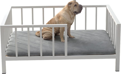 OSCHF Dog Bed with Rails - Elevated Pet Metal Bed Frame with Solid Wood Board and Washable Soft Mat for Medium Dog Indoor or Outdoor Use, 25.2" X 37.8", White7