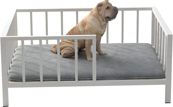 OSCHF Dog Bed with Rails - Elevated Pet Metal Bed Frame with Solid Wood Board and Washable Soft Mat for Medium Dog Indoor or Outdoor Use, 25.2" X 37.8", White7