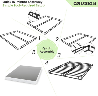 7 Inch Box Spring for Queen Bed, Quick Assembly Queen Size Metal Mattress Foundation with Fabric Cover, Strong Steel Frame, Heavy Duty, Low Profile Bed Frame Base Cama, Queen Upgraded Version9
