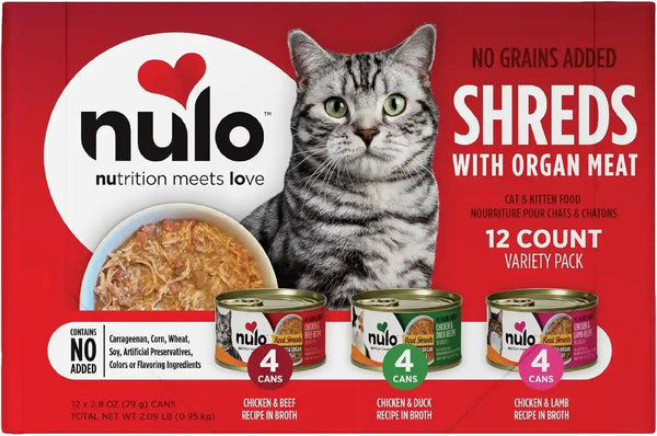 Nulo Real Shreds with Organ Meat Wet Canned Cat Food, Variety Flavors, 2.8 Ounce, 12 Cans1