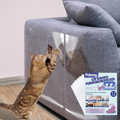 Polamg Cat Scratch Furniture Protector, 12-Pack Clear Sofa Guards | 12 Clear Sheets, 2 Sizes, 52 Twist Pins; Self-Adhesive, Cuttable. Not Recommended: Leather, Faux Leather, Velvet, Microfiber9