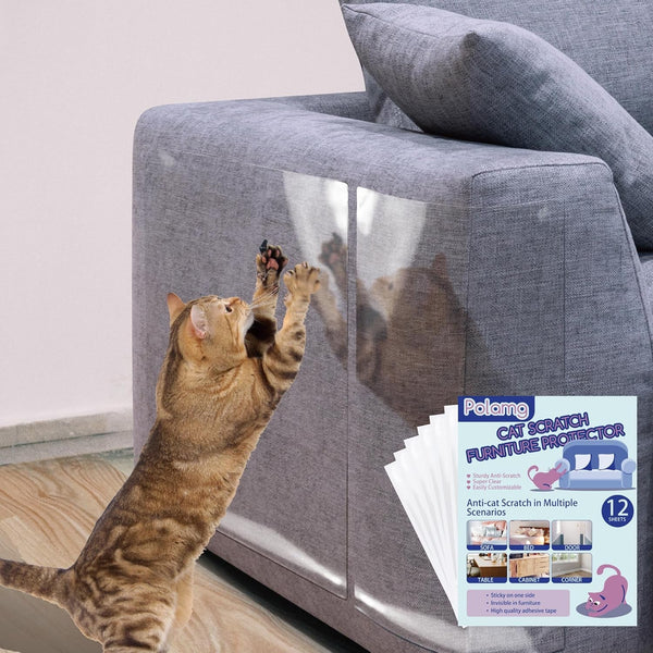 Polamg Cat Scratch Furniture Protector, 12-Pack Clear Sofa Guards | 12 Clear Sheets, 2 Sizes, 52 Twist Pins; Self-Adhesive, Cuttable. Not Recommended: Leather, Faux Leather, Velvet, Microfiber9