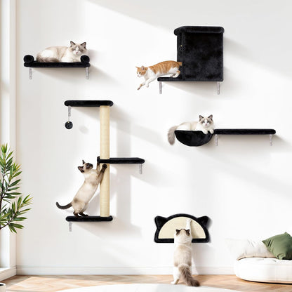 5-In-1 Cat Wall Shelves, Solid Wood Cat Wall Furniture Set for Indoor Cats | 44 Lb per Shelf, 72-Hour Load Tested, Pre-Drilled, Fits 16 In. Stud Drywall & Solid Walls, for Small to Medium Cats9