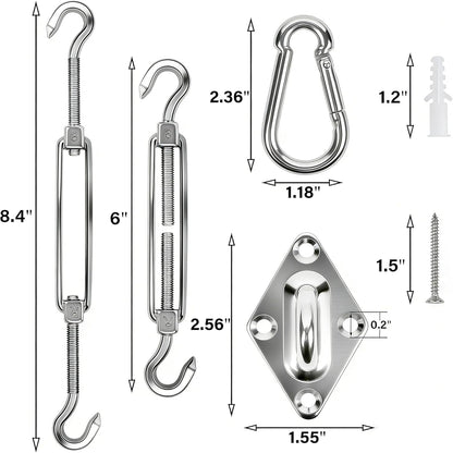 44 Pcs Shade Sail Hardware Kit 6 Inch Outdoor Sun Sail Accessories | 304 Stainless Steel Turnbuckles & Brackets for Triangle/Rectangle Sails, Patio Canopy Installation Hardware Set3