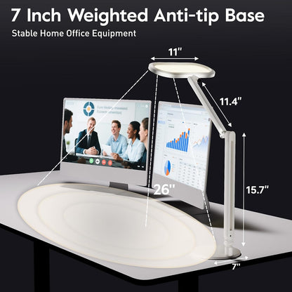 Premium LED Desk Lamp, Dual-Sided Soft Lighting with Knob Remote | Eye-Caring Diffused Light for Home Office, Video Conferencing, Zoom, Reading, Study, Craft, Stepless Dimming & Color, Memory6