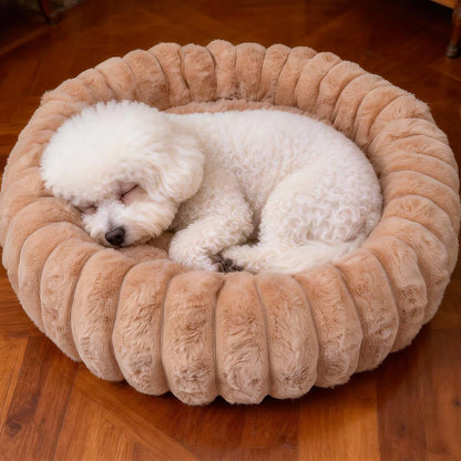 Donut Dog and Cat Bed, Luxurious Comfortable Faux Rabbit Fur Pet Beds, round Anti-Anxiety Calming Puppy Kitten Bed with Anti-Slip Bottom for Small Medium Dogs & Cats(20", White)14