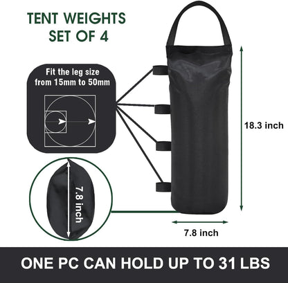 USA 125LBS 4-Pack Universal Canopy Weights, Secure Wind Protection to Prevent Tipping, Easy Wrap-Around Installation Heavy Duty Sandbags (Without Sand), Fits All Instant Shelter Legs,Black4