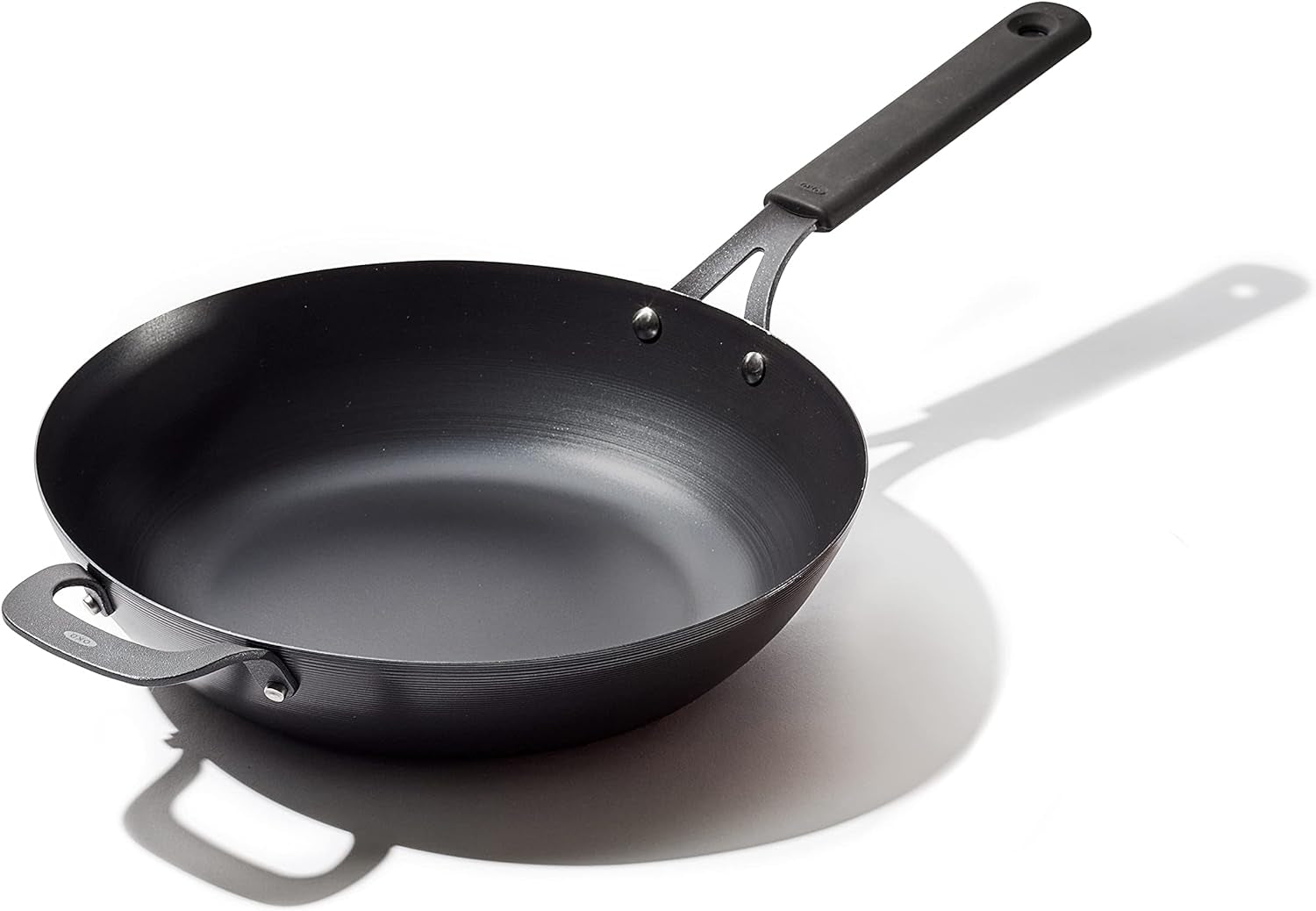 oxo-obsidian-pre-seasoned-carbon-steel-12-wok-pan-with-removable-silicone-handle-holder-induction-oven-safe-black