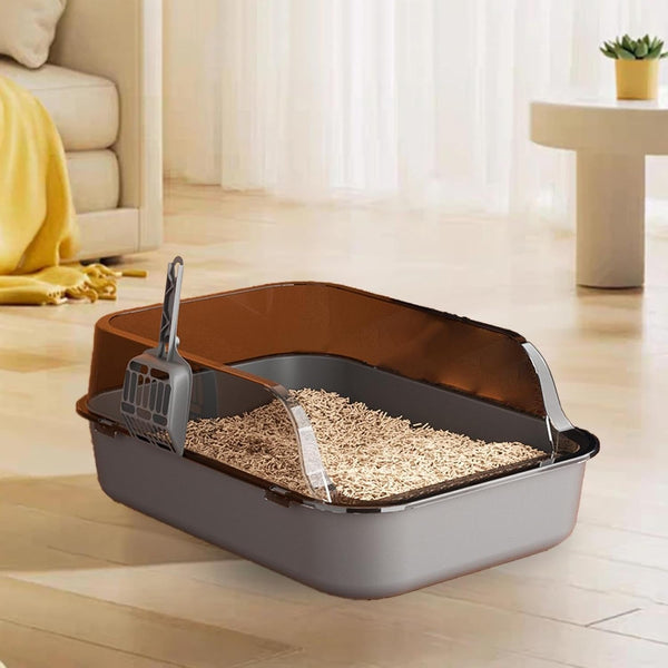 Open Litter Box Semi Enclosed Cat Toilet Sand Box Bedpan Container for Indoor Cats and Young Kittens- Gray2