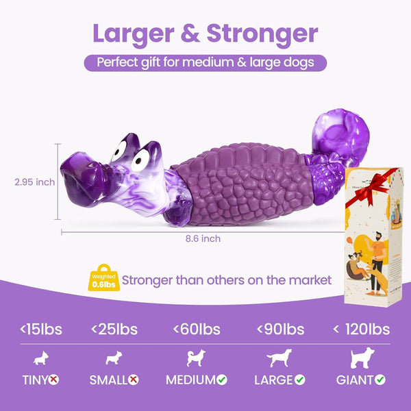 HGB Tough Dog Toys for Aggressive Chewers, Squeaky Indestructible Chew Toy | Alligator Dog Toy for Medium & Large Dogs, Hard Nylon & Natural Rubber, Teeth Cleaning Texture, Bacon Flavor, Keeps Dogs Busy6