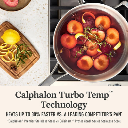 Calphalon Premier Polished 5-Ply Stainless Steel Cookware Set W/Turbo Heat Tech 4.5Qt Chef'S Pan with Lid, Induction, Oven Safe 500F, PFOA Free, Polished Stainless Silver3