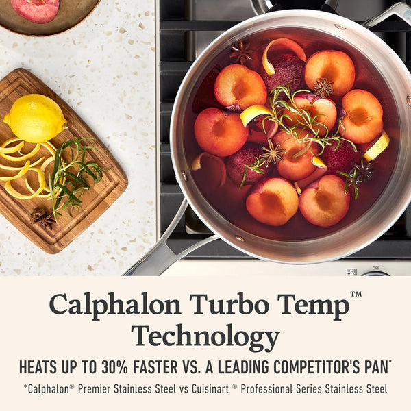 Calphalon Premier Polished 5-Ply Stainless Steel Cookware Set W/Turbo Heat Tech 4.5Qt Chef'S Pan with Lid, Induction, Oven Safe 500F, PFOA Free, Polished Stainless Silver3