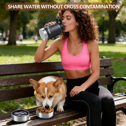 Cibaabo Insulated Dog Water Bottle 32Oz Keep Water Cool with 2 Bowls | Travel Feeding & Hydration | Stainless Steel Double Wall Thermos | Portable Pet Dispenser | for Dog & Owner | Hiking Beach5