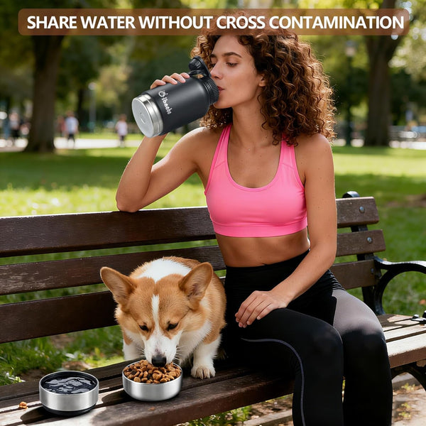 Cibaabo Insulated Dog Water Bottle 32Oz Keep Water Cool with 2 Bowls | Travel Feeding & Hydration | Stainless Steel Double Wall Thermos | Portable Pet Dispenser | for Dog & Owner | Hiking Beach5