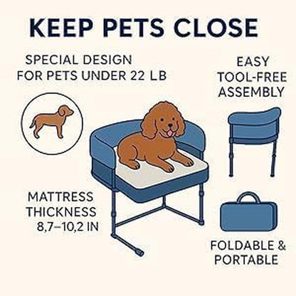 Englacha Close2Me Elevated Pet Bed - Bedside Mattress for Cats and Small Dogs - Comfortable, Cozy Design with Tool-Free Installation - Foldable for Easy Transport, Carry Bag Included6