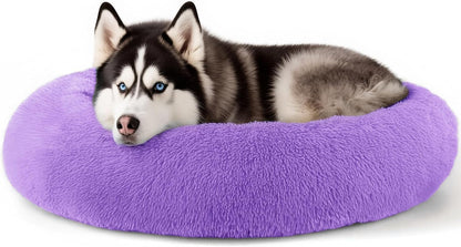 Hoewina Dog & Cat Bed for Indoor Cats, 20In Calming Donut Bed for Puppy and Kitten, Washable round Fluffy Pet Bed for Small Medium Dogs and Cats (Light Grey)35