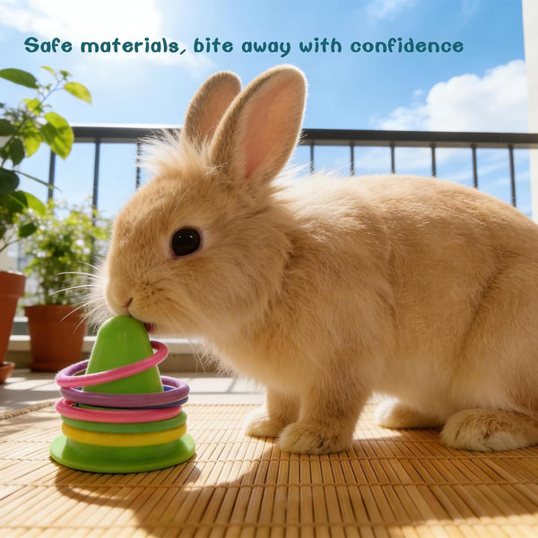 Rabbit Training Ring Toy, Puzzle Toy for Bunnies, Stacking Cups for Rabbits with 5 Rings Random Color for Small Animals Playing Indoor Outdoor4