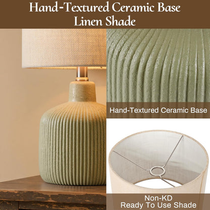 Ceramic Table Lamp, Oliver Green, 17.75" | Beige Linen Shade, Warm Ambient Lighting, Bedside Nightstand, Natural4