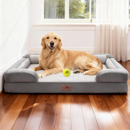 Waterproof Orthopedic Dog Bed for Extra Large Sized Dogs | Memory Foam Pet Bed Sofa with Bolster, Dog Couch with Washable Cover & Non-Slip Bottom, 42X30 Inch, Grey8